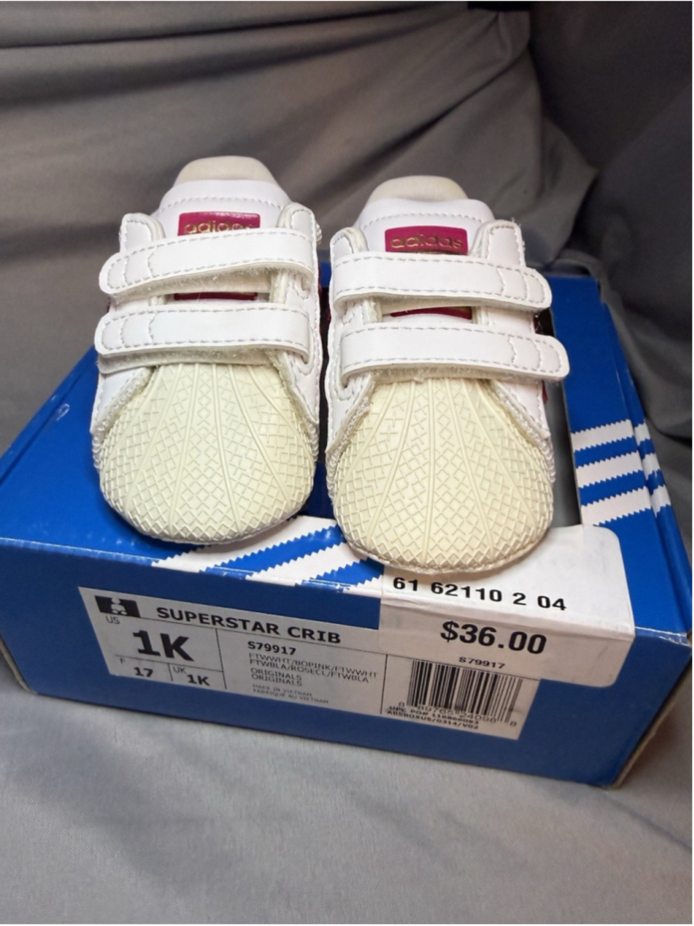 Adidas Superstar Sneaker (Baby & Walker) White and Pink Size 1K With Box